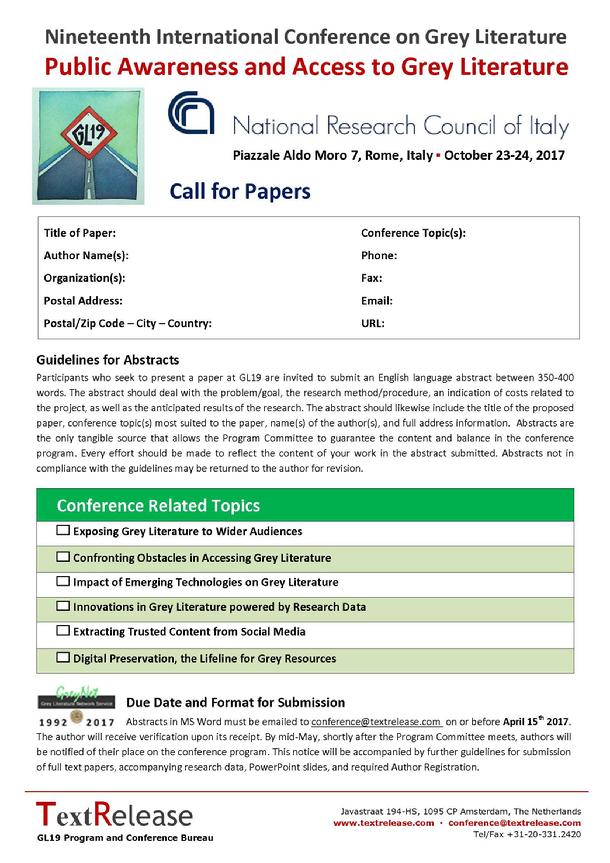 GL19 Call for Papers