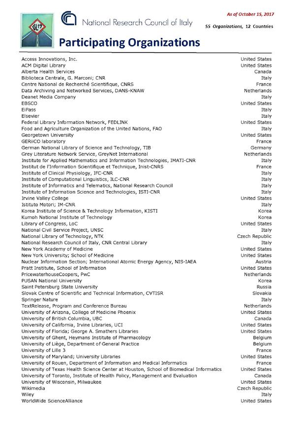 GL19 List Participating Organizations